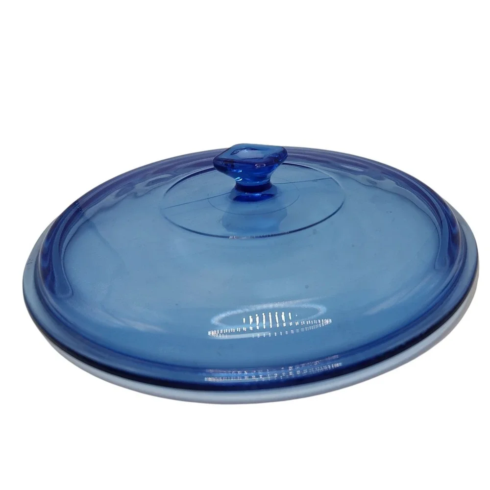 Colt Blue Casserole Lid Only Glass Two Quart 9.5‎ Inches Square Handle Unmarked